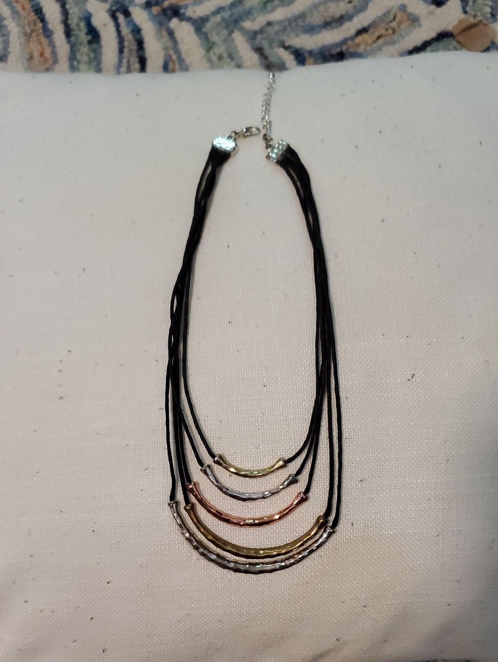 Multi-Strand Mixed Metal Bar Necklace - Black Cord